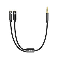 Кабель переходник mini jack 3,5 mm на выходы наушников и микрофон XO audio adapter. Black