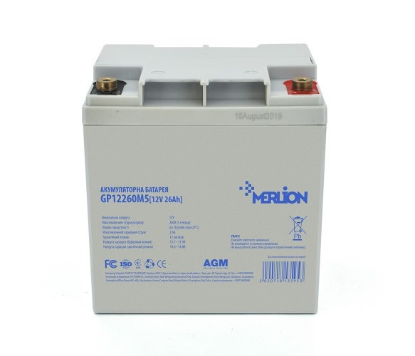 Акумулятор AGM - 26 Аг, 12 В Гелевий Merlion GP12260M5 Q2