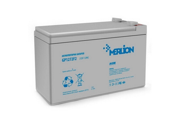 Акумулятор AGM - 7.2 Аг, 12 В Гелевий Merlion GP1272F2 Q5 White