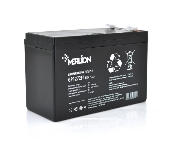 Акумулятор AGM - 7.2 Аг, 12 В Гелевий Merlion GP1272F1 Black Q10