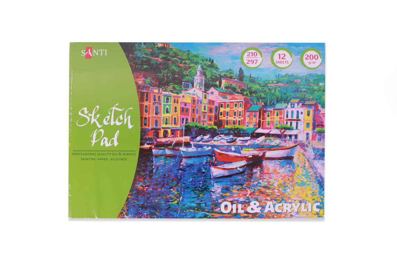 Альбом для ескізів Santi олійними й акриловими фарбами, 200 г/м2, А4, 12 л, фото 1