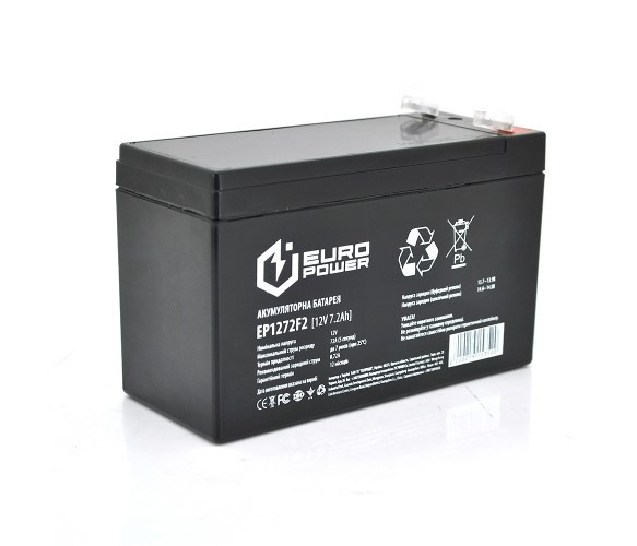 Акумулятор AGM EuroPower - 7.2 Аг 12 В EP12-7.2F2, Black Q10