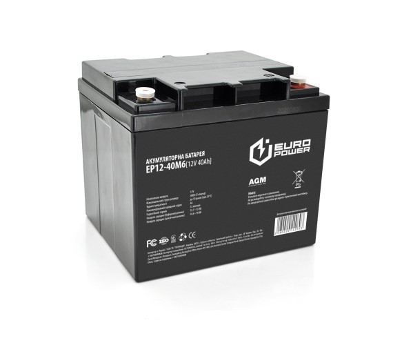Акумулятор AGM EuroPower - 40 Ач 12 В EP12-40M6, Black Q1