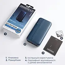 Портативний зарядний пристрій (УМБ повербанк) Remax Tinyl Series 20Вт+22.5Вт PD+QC 20000MAH BLUE RPP-213, фото 4