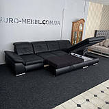 Шкіряний чорний рокладний диван, фото 5