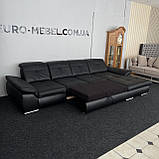 Шкіряний чорний рокладний диван, фото 4