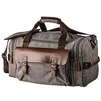 Дорожная сумка текстильная с карманом Vintage 20191 Серая практичная сумка для командировок