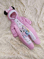 Дитячий теплий комбінезон для новонароджених зима/осінь зріст 56 - 62 см (0 - 3 місяці) ШкодаМода Рожевий Міккі