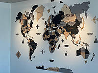 Деревянная настенная карта мира натурально-серого цвета