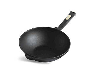 Сковорода WOK (вок) чавунна 2,8л 260х80мм з деревяною ручкою Black ТМ BRIZOLL BP