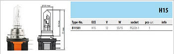 Автомобільна лампа тип H15 (12 V, 55/15W, PGJ23t-1) B 11501