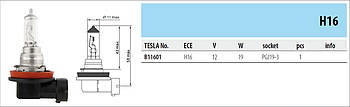 Автомобільна лампа Tesla B 11601. Тип - H16, вольт - 12, ватність - 19, роз'єм - PGJ19-3, відмінність -