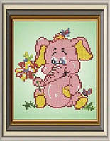 Схема для вышивания бисером на канве ''Розовый слоненок.''
