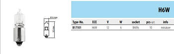 Автомобільна лампа тип H6W (12 V, BAX9s) B 17101