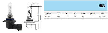 Автомобільна лампа тип HB3 (12 V, 60W, P20d) B 18301