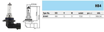Автомобільна лампа тип HB4 (12 V, 51W, P22d) B 18401