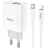 Мережевий зарядний пристрій Hoco C80A USB/Type-C QC PD 20 W білий + кабель Type-C to Lightning
