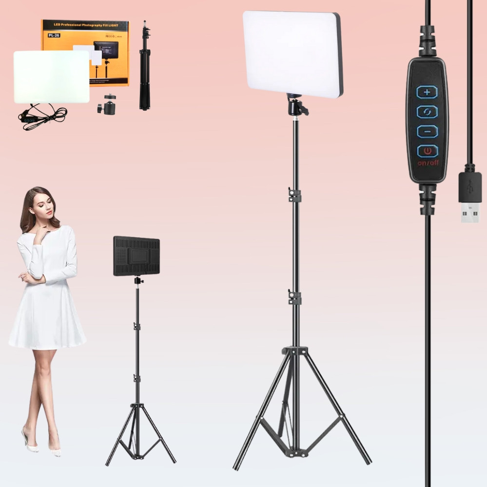 Світлодіодна прямокутна лампа для фото відео зйомки PL26 штатив 2м LED прожектор портативний Ra95+, фото 1