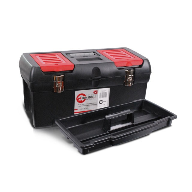 Ящик для інструментів з металевими замками, 24", 610*255*251 мм INTERTOOL BX-1024, фото 1