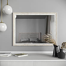 Дзеркало на стіну 78х58 | в білій вузькій рамі з коричневою патиною | Black Mirror для дому чи магазину
