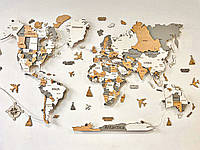 Дерев'яна настінна карта світу колір стоун