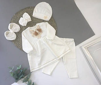 Хрестильний комплект для дівчинки, молочний