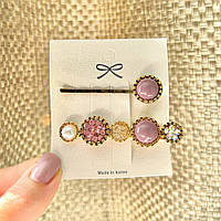 Набір шпильок для волосся, невидимки для волосся зі стразами та намистинами 2 шт (рожево-ліловий)