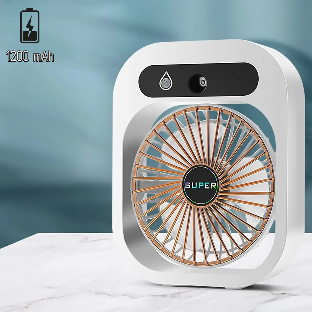 Міні вентилятор на акумуляторі з розпиленням води ICE FOG AIR CONDITIONER FAN Білий, портативний вентилятор, фото 1