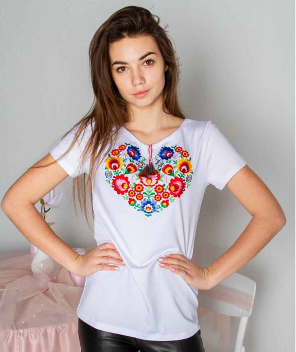 Футболка з вишивкою Семицвіт біла