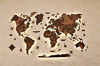 Деревянная 3D карта мира на стену цвет тибет