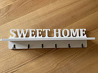 Ключница с полочкой белая "Sweet Home" на 6 крючков из дерева и МДФ