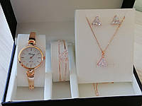 Наручные женские часы Disu с серьгами кулоном и браслетом