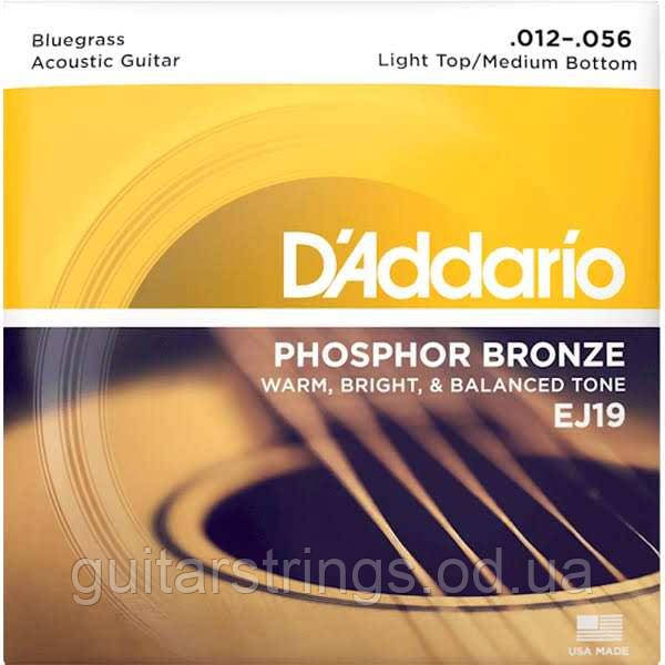 Струны D'Addario EJ19 Phosphor Bronze Bluegrass Light Top/Medium Bottom 12-56