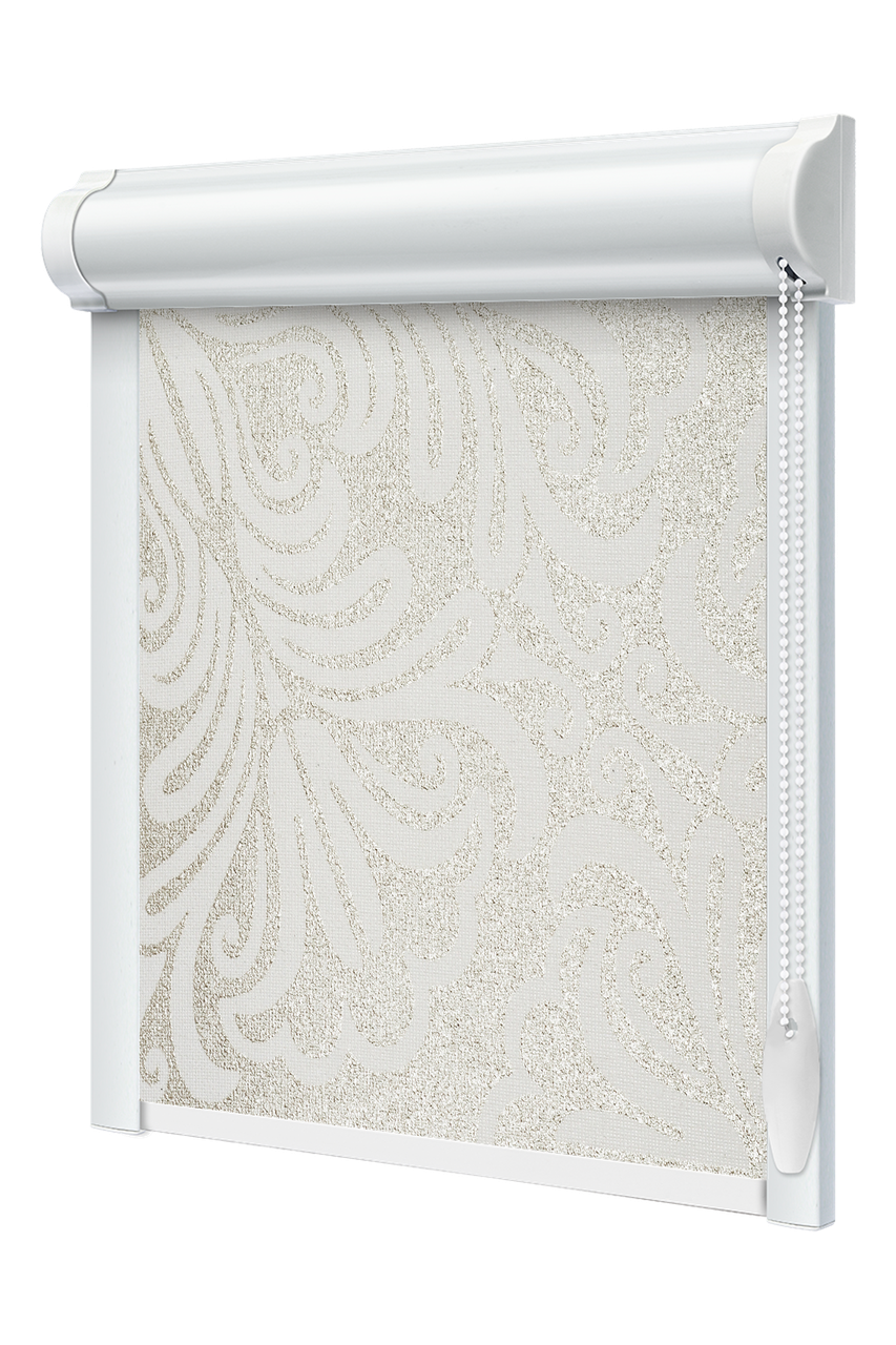 Тканинний ролет закрита система з боковими планками Металік принт білий, фото 1