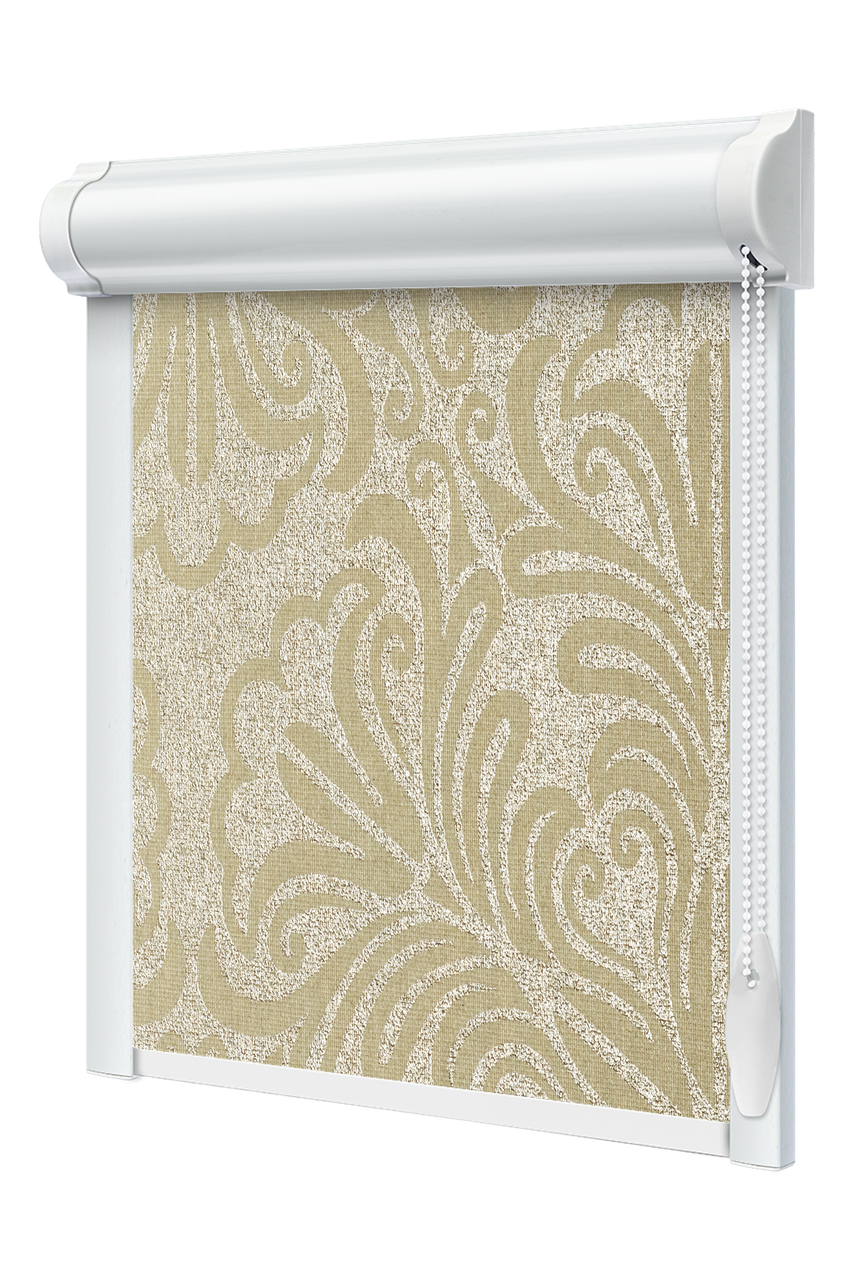 Тканинний ролет закрита система з боковими планками Металік принт бежевий, фото 1