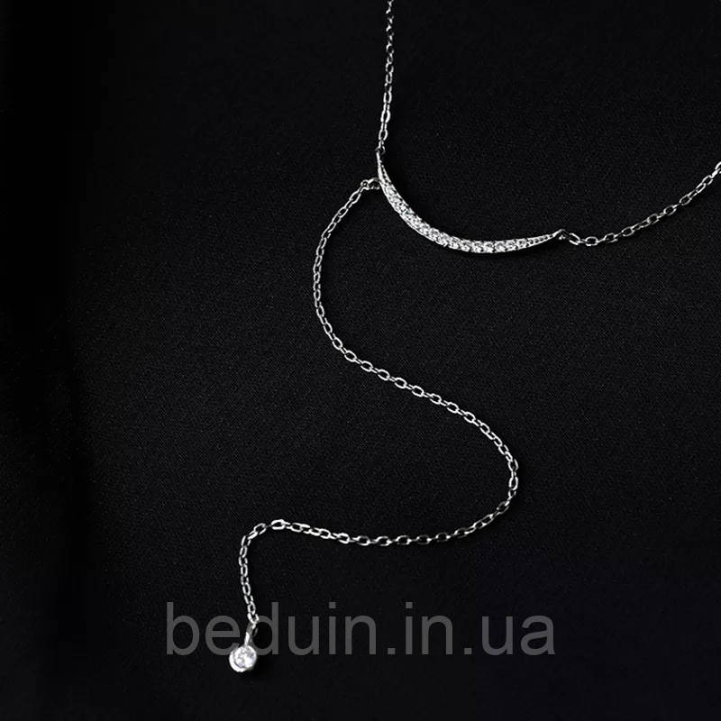 Удлиненная подвеска цепочка на декольте "Лунное Сияние" - серебряное покрытие 925 пробы EGYPT SILVER