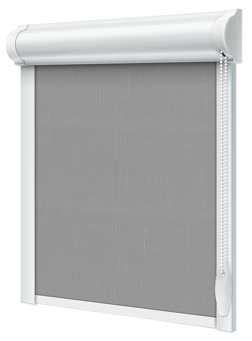 Тканинний ролет закрита система з боковими планками Льон Сірий, фото 1