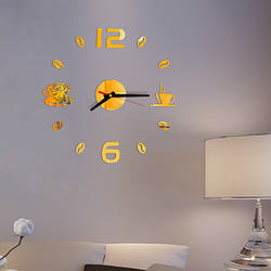 Настінний годинник на кухню з дзеркальним 3D ефектом "Coffee" - незвичайний настінний 3Д годинник стікери 50 х