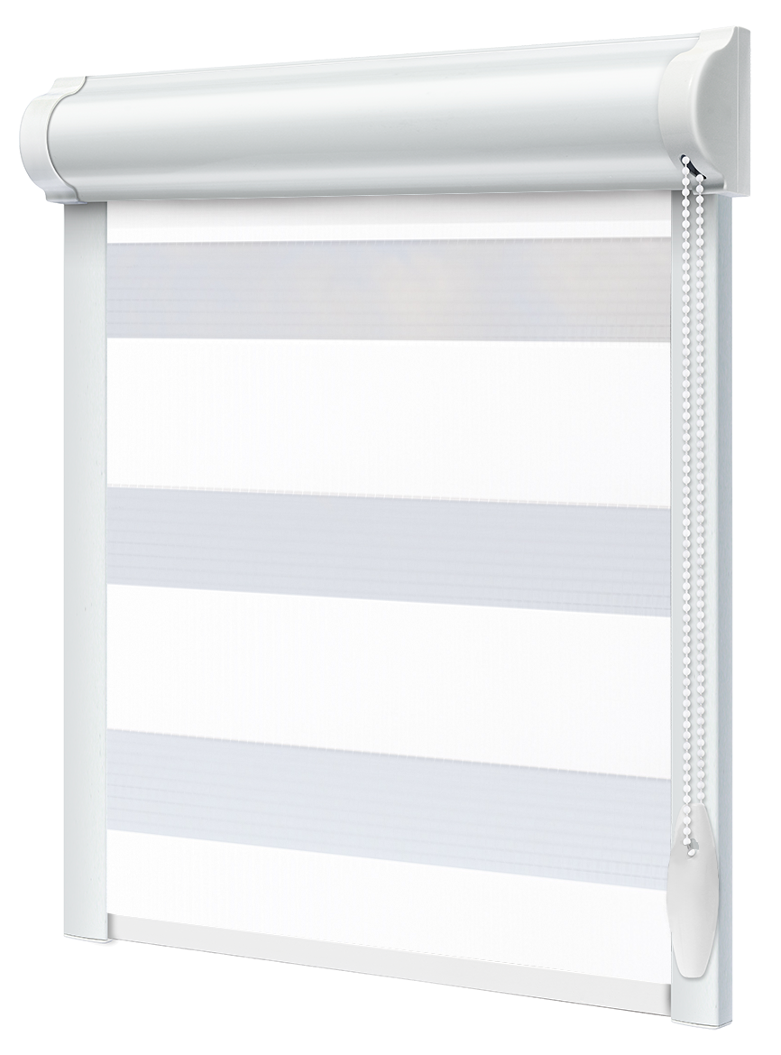Тканинний ролет День Ніч Білий закрита система з боковими планками, фото 1