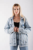Куртка женская джинсовая с потертостями голубая 65324 (2000000108773)