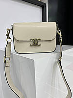 Сумка Virginia Beige в стилі Celine італійська з натуральної шкіри жіноча бежевий крос-боді через плече