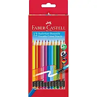 Цветные карандаши стираемые с ластиками в цвет карандашей Faber-Castell Classic (12 шт) 116612