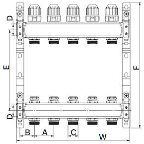 Колекторний блок з термостат. клапанами EUROPRODUCT EP.S1100-09 1"x9 (EP4996), фото 3