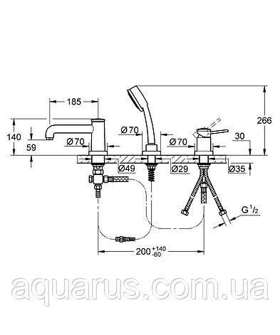 Змішувач на борт ванни на 3 отвори Grohe BauClassic (2511800A), фото 3