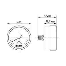 Манометр аксіальний (KOER KM.611A) (0-10 bar), D=63 мм, 1/4" (KR0212), фото 3