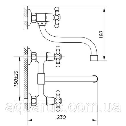 Змішувач для кухні настінний ZERIX JIK12 102-A (ZX2646), фото 2