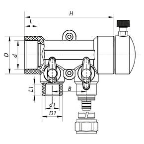 Колектор розподільний 2-way з фітингом Koer K0190.PRO - 40x20 PPR (KP2555), фото 3