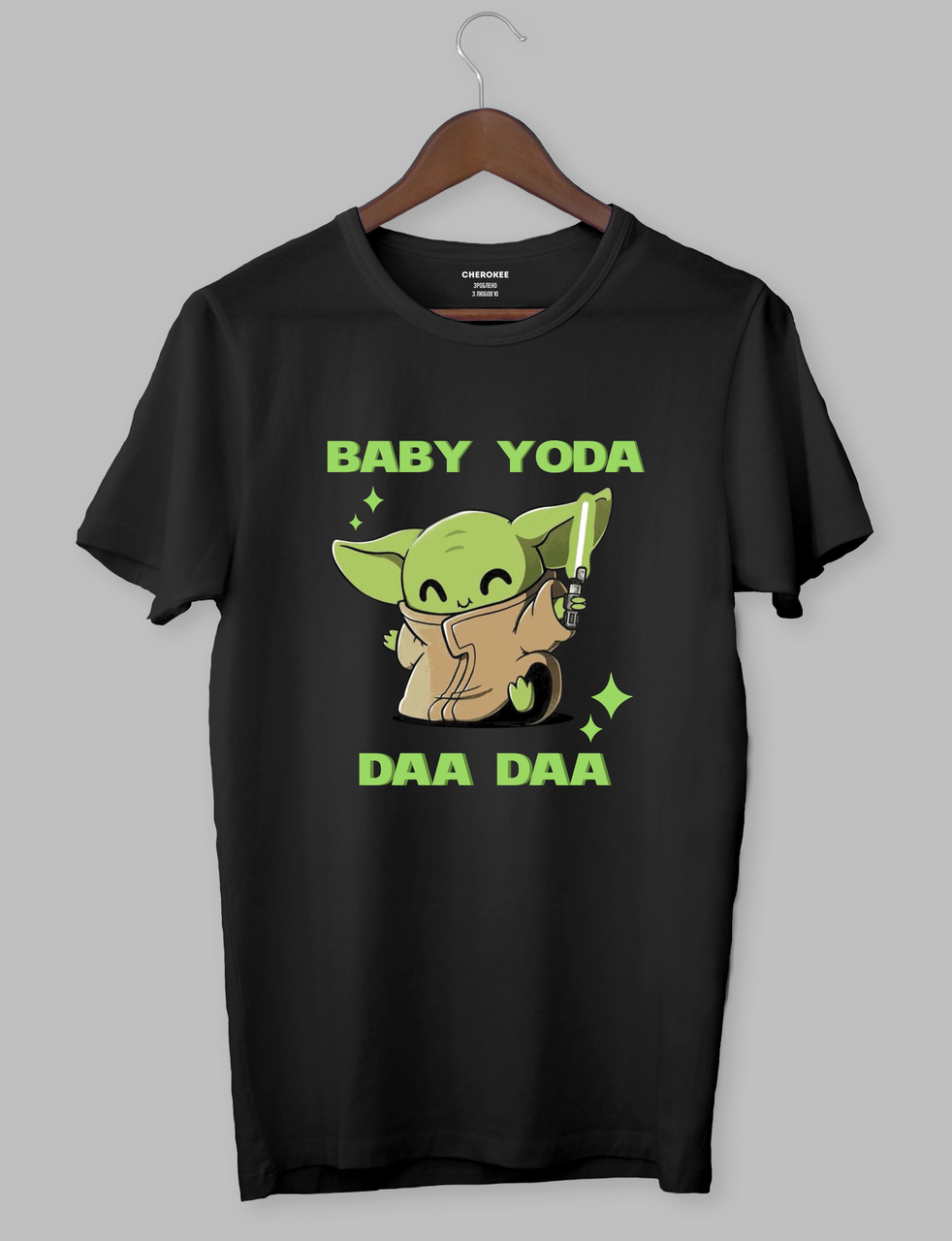 Футболка чоловіча чорного кольору з принтом Бейбі Йода "BABY YODA DAA DAA"