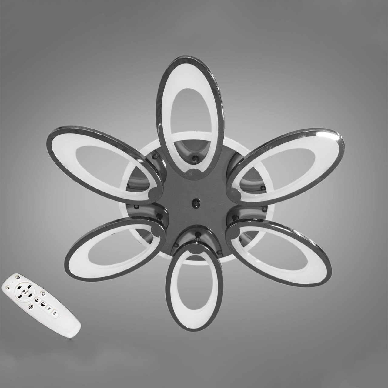 Сучасна світлодіодна люстра 100 Вт з підсвічуванням та пультом колір каркасу хром D-2784/6BHR LED 3color dimmer, фото 1