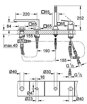 Змішувач на борт ванни на 4 отвори Grohe Eurocube (19897001), фото 3